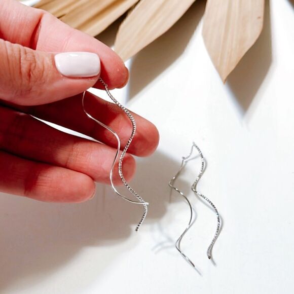 Silver  threader earrings  S336 - Picture 3 of 3